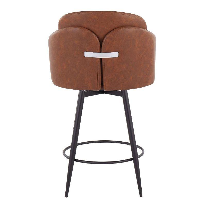 LumiSource Set of 2 Dahlia Counter Height Barstools Camel: Upholstered Swivel, Faux Leather, Metal Frame