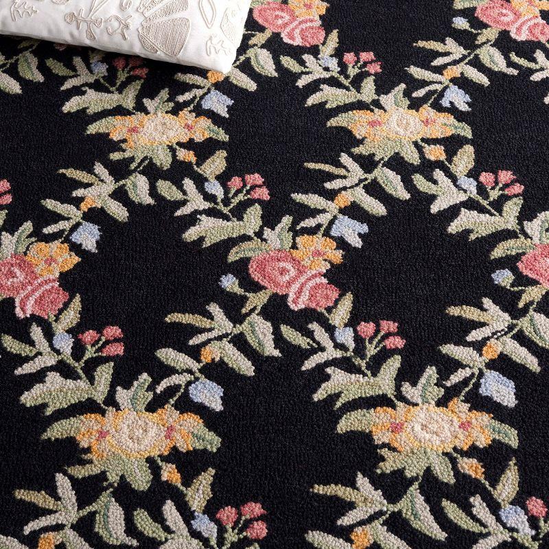 Chelsea Black Floral Hand-Knotted Wool Area Rug