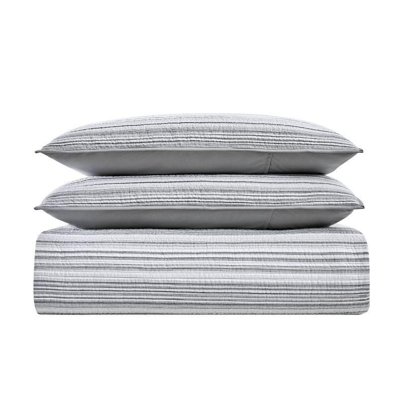 Brooklyn Loom 3pc Full/Queen Noah Stripe Yarn Dye Quilt Set Gray: Cotton Microfiber, Woven Texture, Machine Washable