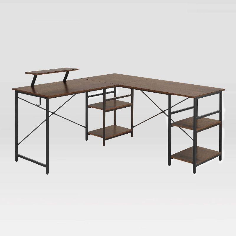 Inbox Zero Techni Mobili L-Shape Industrial Desk With Storage Shelves | Wayfair