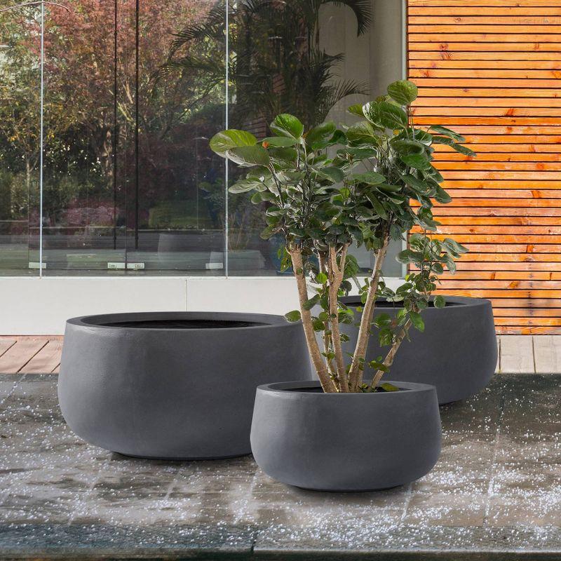 Rosemead Home & Garden 3pc Kante Concrete Outdoor Planter Pots Black 19.6"x19.6"x19.6"