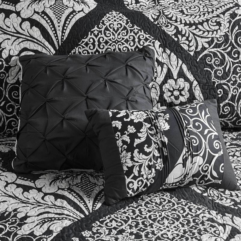 King Black Cotton Reversible Quilt Set with Decorative Pillows