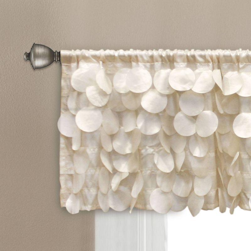 Ivory Taffeta Rod Pocket Window Valance with 3D Circles