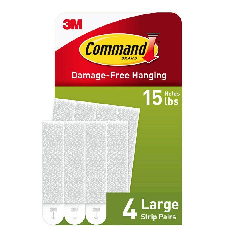 Command 4 Sets Large Sized Picture Hanging Strips White: Adhesive Strips for Art & Office, Plastic, No Choking Hazard