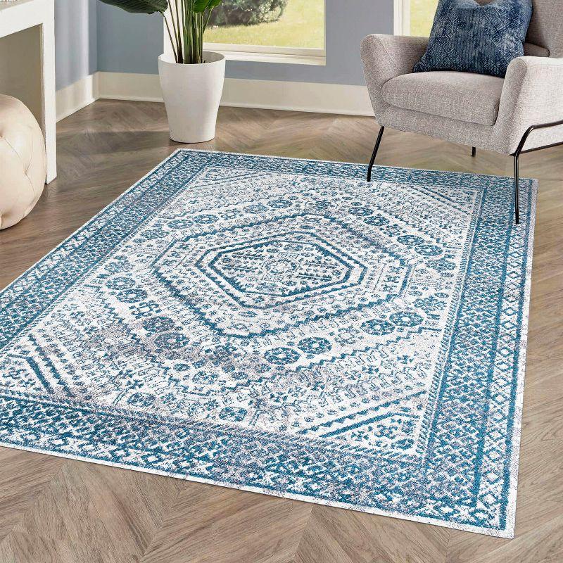 Blue and White Medallion 8' x 10' Synthetic Area Rug