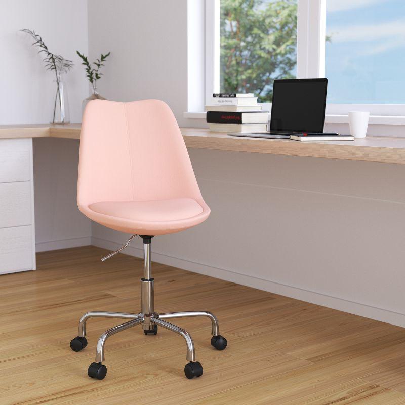 Merrick Lane Swivel Office Chair with Height Adjustable Swivel Seat in Stylish Pink Fabric Upholstery