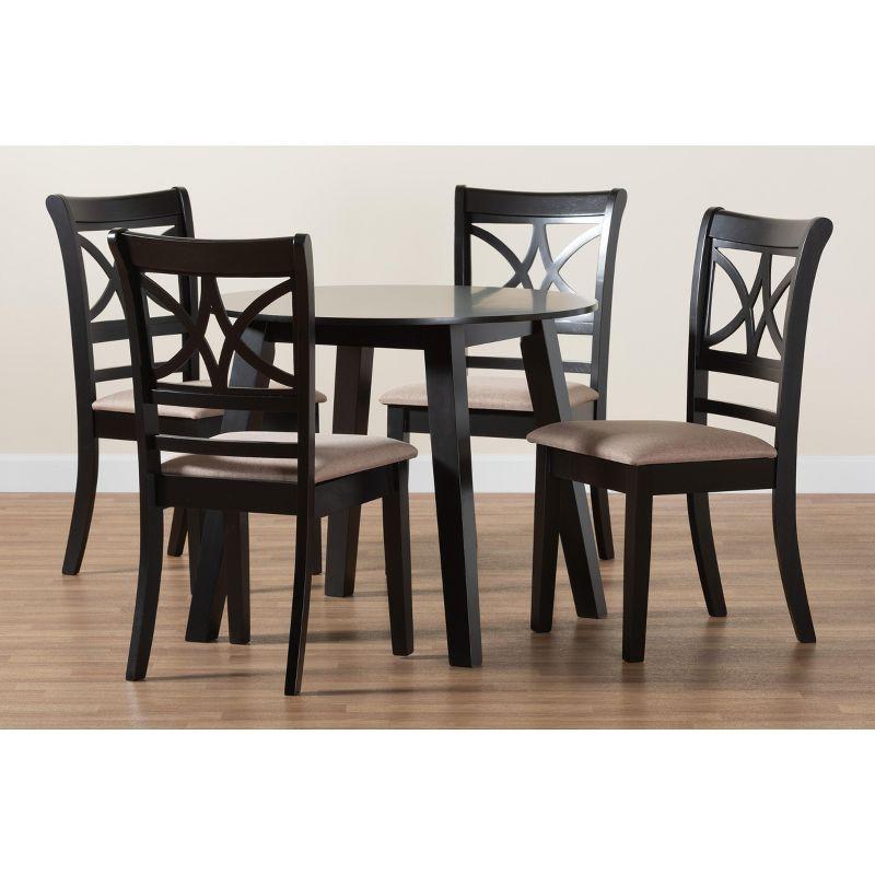 Brooke Beige Fabric and Dark Brown Wood 5-Piece Dining Set