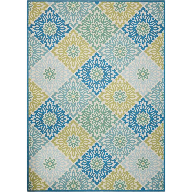 Blue Floral Synthetic 10' x 14' Rectangular Area Rug