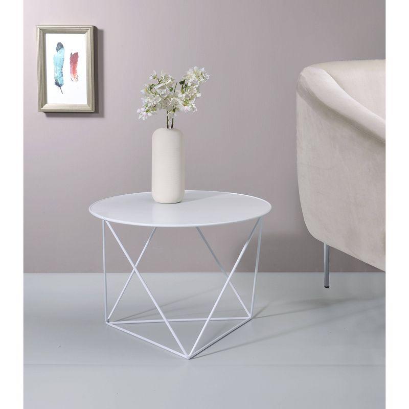 Acme Furniture Epidia Accent Table White: Round Metal Side Table, Powder-Coated Finish, 17" Height