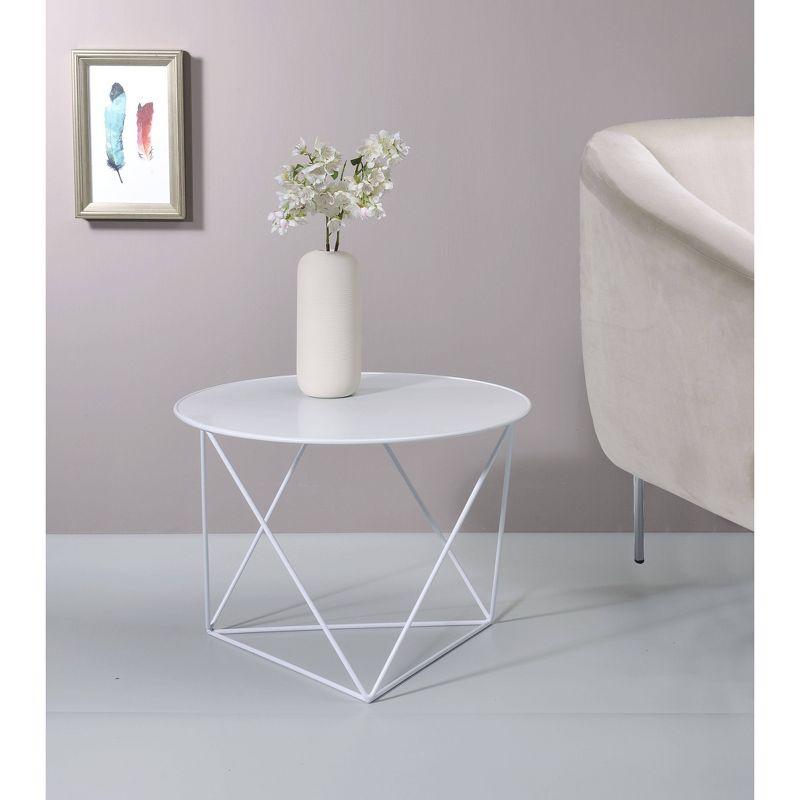 Epidia 27" Round Metal Accent Table in White Finish