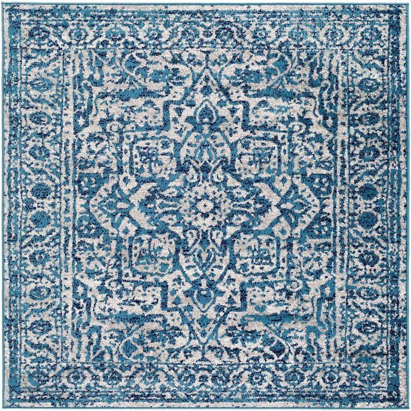 Sky Blue Hand-knotted Synthetic Fur Square Area Rug