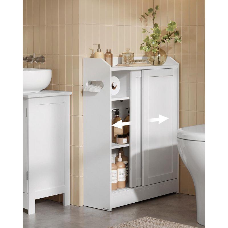 VASAGLE Bathroom Cabinet, Slim Bathroom Storage Cabinet, Toilet Paper Holder and Brush Compartment, Sliding Doors, Adjustable Shelves,