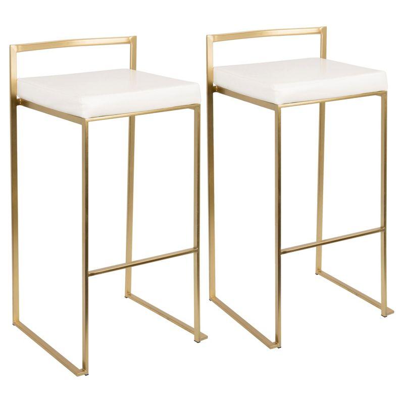 Set of 2 31.5" Fuji Contemporary Barstools White - LumiSource: Upholstered, Stackable, Metal Frame