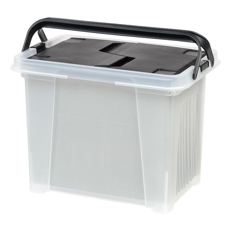 IRIS USA File Box File Organizer Plastic File Box w/ Winglid for Letter/Legal File, Clear 18 Qt. 4Pack