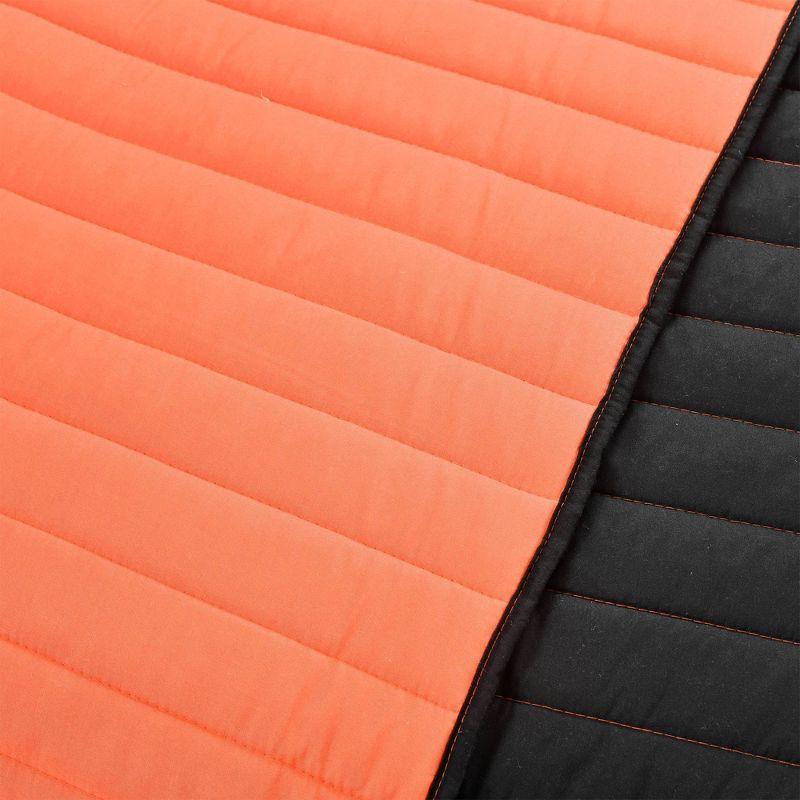 Reversible Black and Orange Microfiber Quilt Set Full/Queen Size