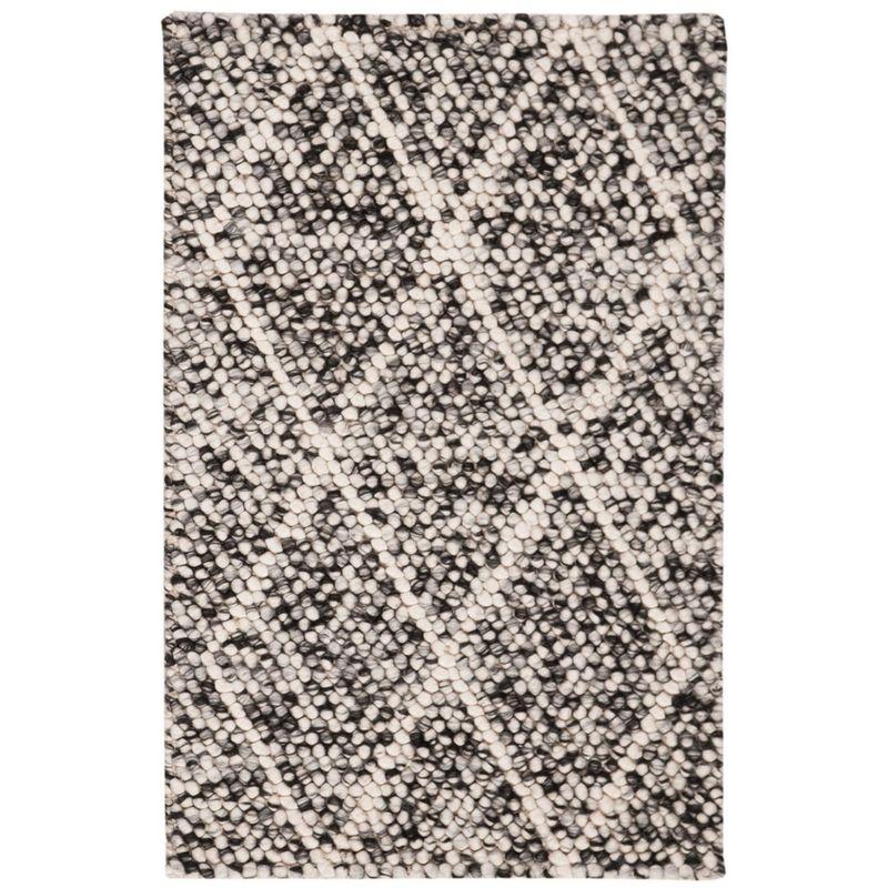 Ivory and Black Hand-Tufted Wool Area Rug, 2' x 3'