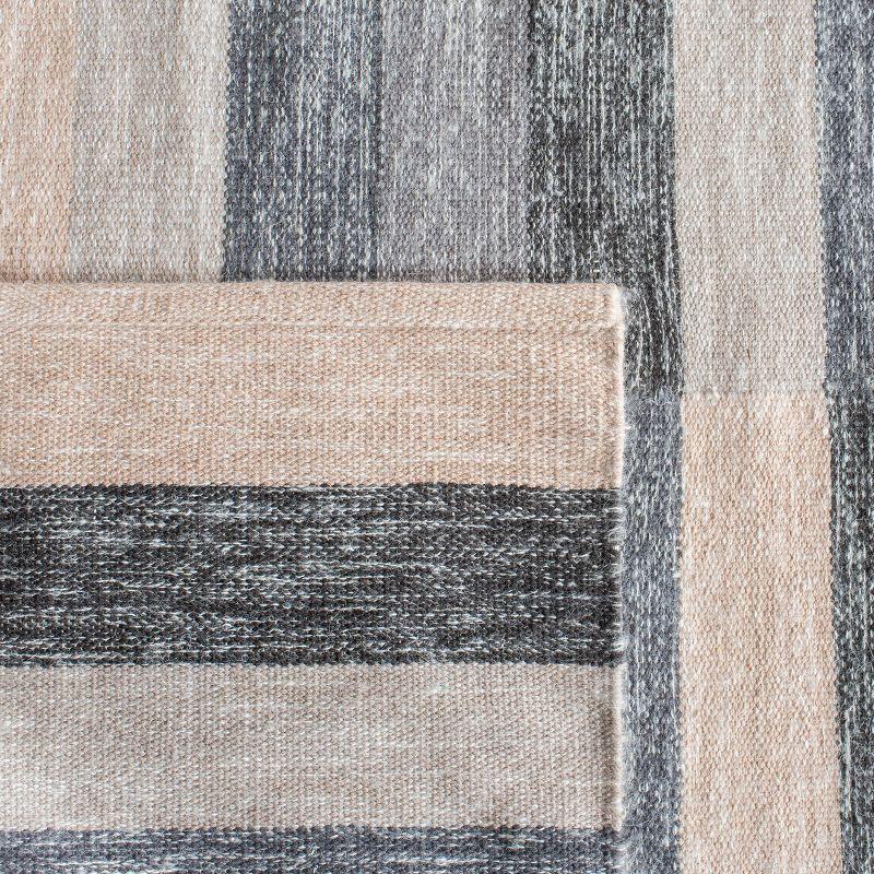 Gray and Beige Striped Wool Cotton 4' x 6' Area Rug