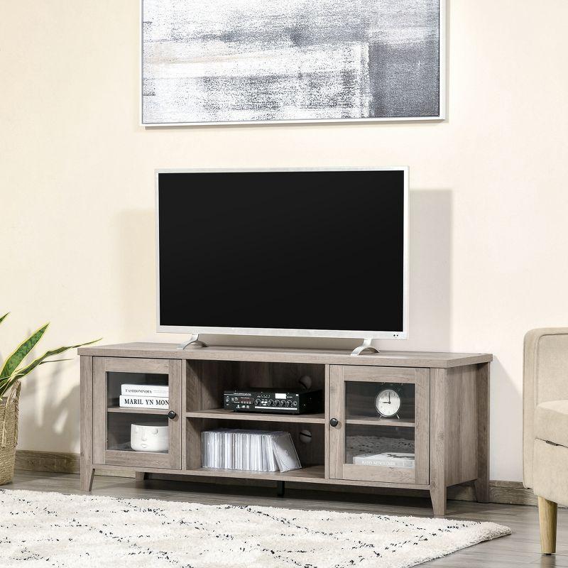 Modern Gray Wash TV Stand with Open Shelves and Cabinets