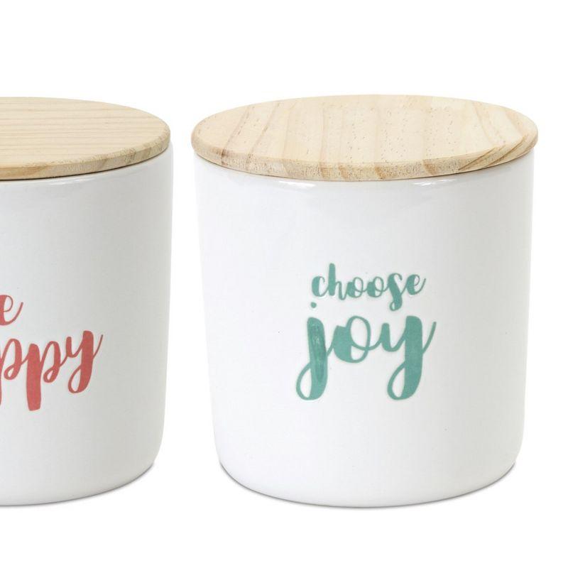 Melrose Stoneware Happy Sentiment Canister (Set of 2)