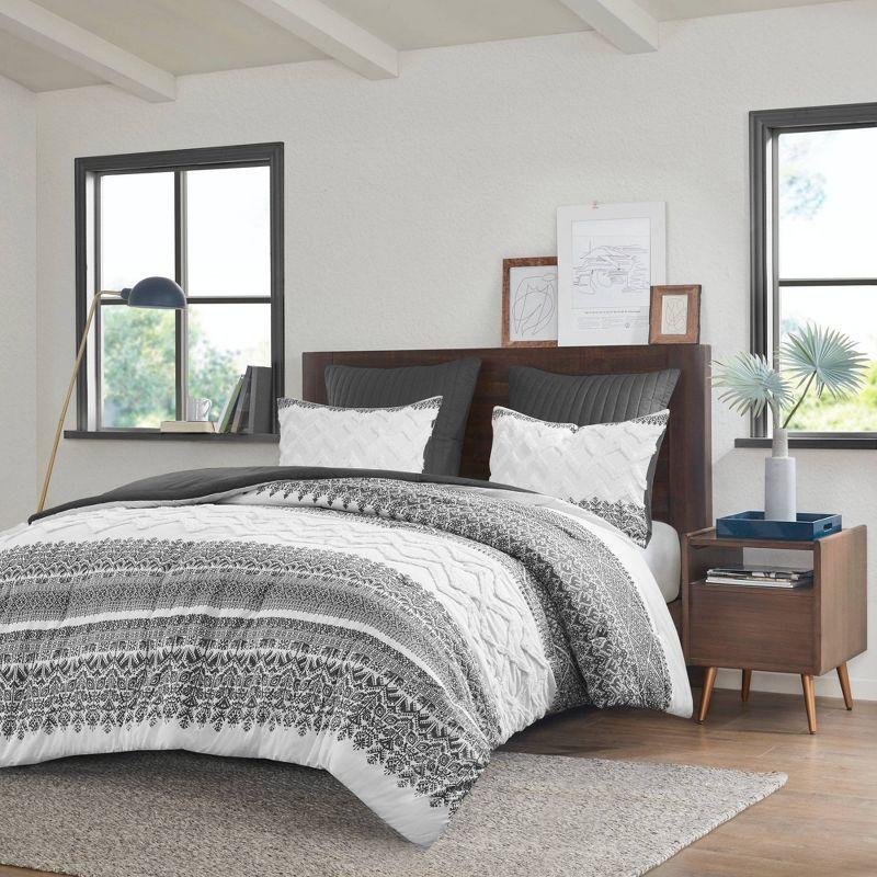 King Gray Cotton Reversible Comforter Set with Tufted Chenille