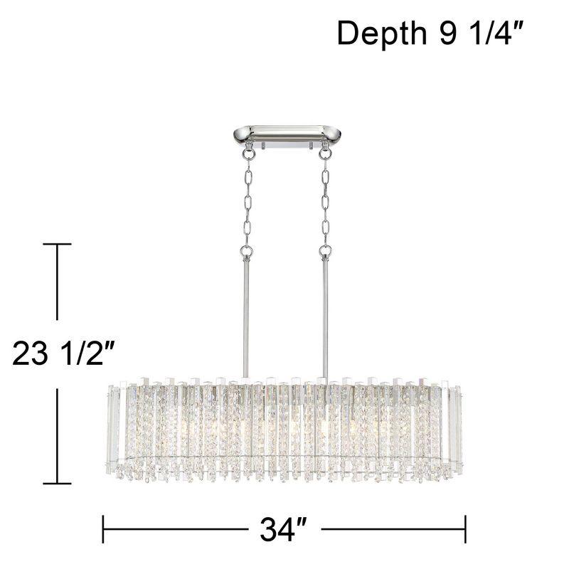 Possini Euro Design Mirabell Chrome Linear Island Pendant Chandelier 34" Wide Modern LED Clear Glass Crystal 6-Light Fixture for Dining Room Kitchen