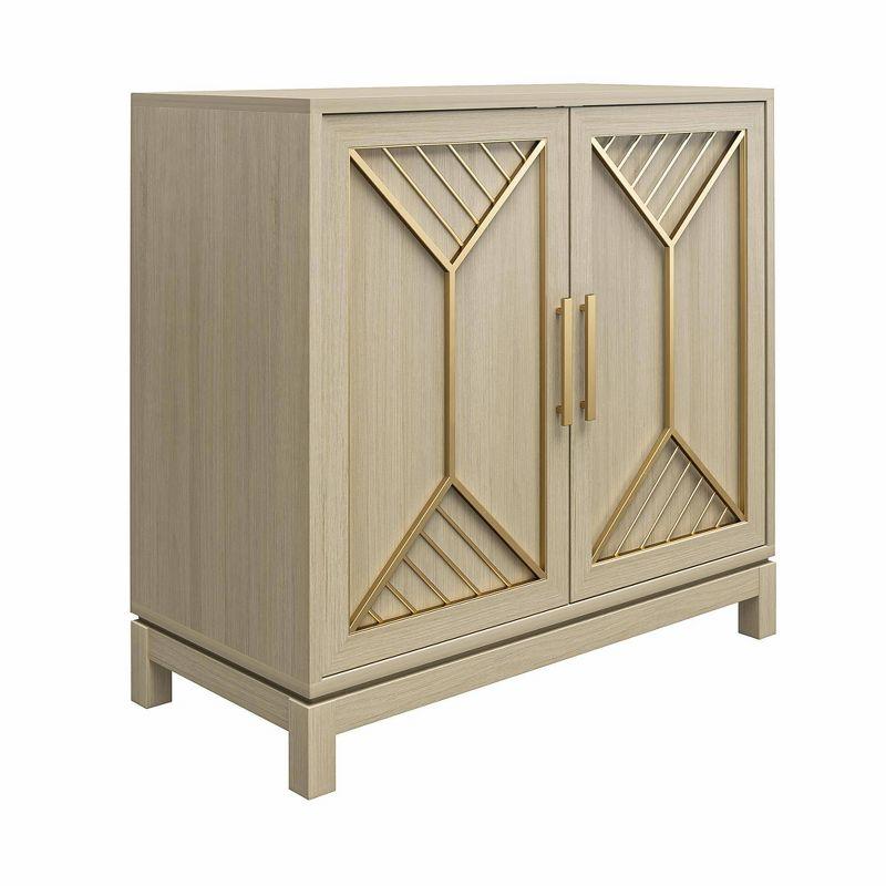 Mr. Kate Neely Accent Cabinet Pale Oak: Vintage Glam Style, MDF & Particle Board, 2 Shelves, 31.9" Height