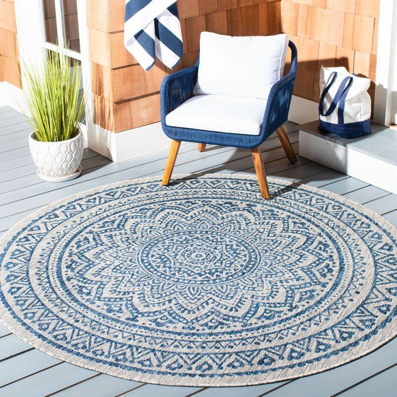 59" Round Gray Synthetic Non-Slip Easy Care Rug