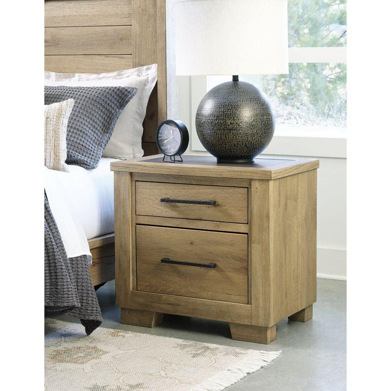 Light Brown 2-Drawer Nightstand with USB Ports