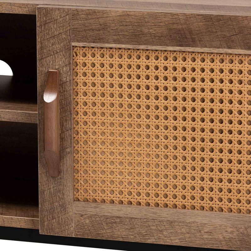 Veanna Bohemian Natural Wood and Metal 2 Door Synthetic Rattan TV Stand for TVs up to 40&#34; Brown/Black - Baxton Studio