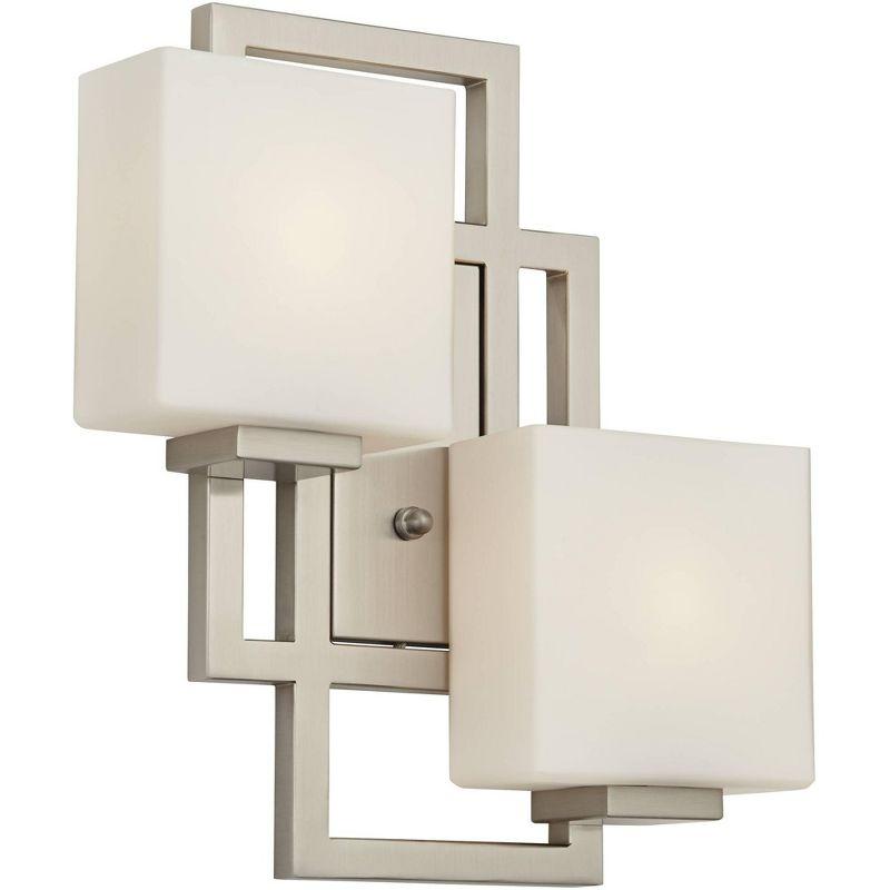 Modern Brushed Nickel Wall Sconce with Opal Glass Shades