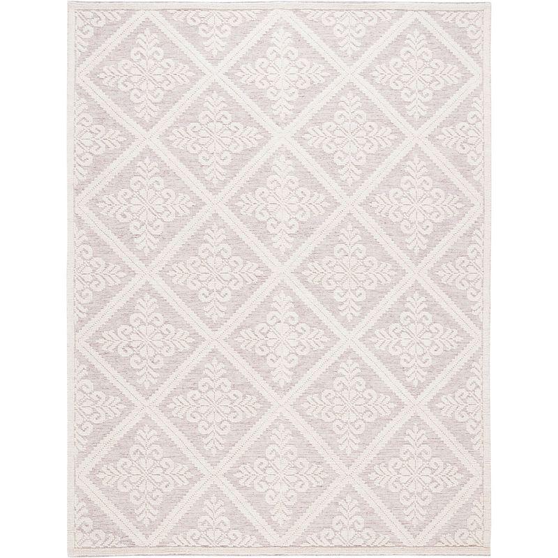 Ivory and Red Hand-Knotted Wool 6' x 9' Area Rug