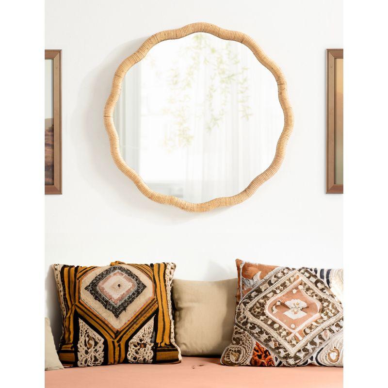 Kate & Laurel All Things Decor 26"x26" Rahfy Scallop Framed Wall Mirror Natural: Bohemian Style, No Assembly Required