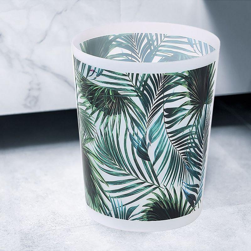 Tropical Palm Leaves Blue Plastic Bathroom Waste Basket