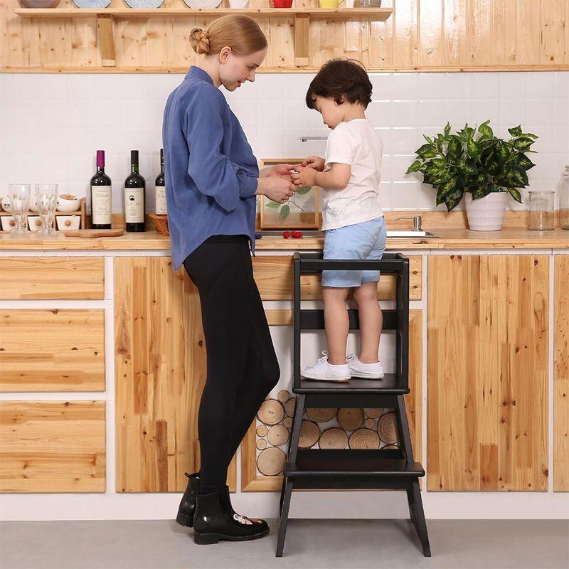 SDADI Kids Kitchen Step Stool Holds up to 150 Pounds with Safety Rail, Wide Platform Design, 4 Anti Slip Strips for 18 to 36 Months Old, Black