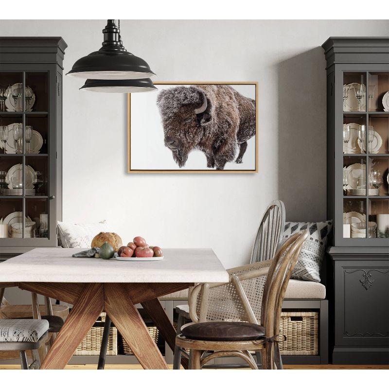 Sylvie Bison in Snow Framed Canvas by Amy Peterson Art Studio Natural - Kate & Laurel All Things Decor