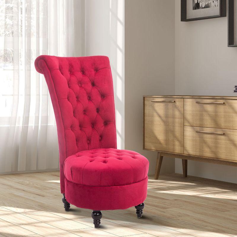 Crimson Red Velvet High Back Tufted Side Chair