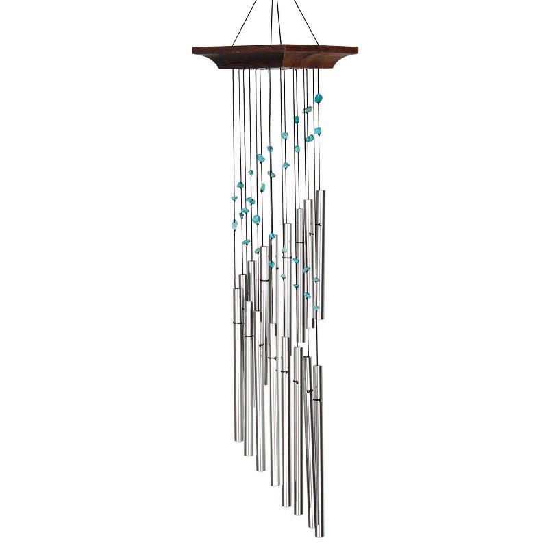 Turquoise and Silver Mystic Spiral Wind Chime with Teak Wood