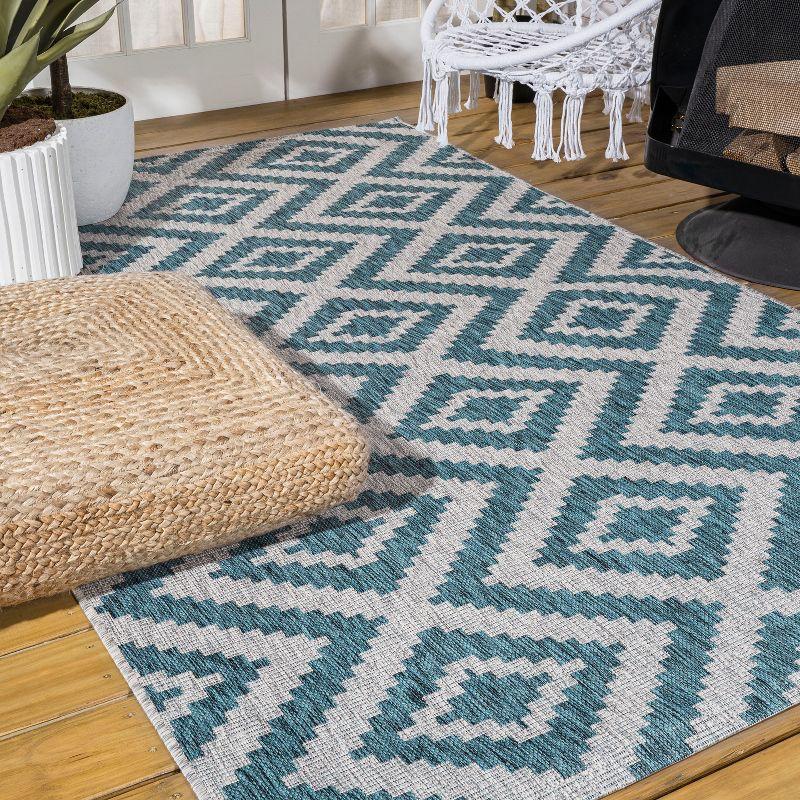 Reversible Sintra Diamond Blue/Gray Geometric Indoor/Outdoor Rug