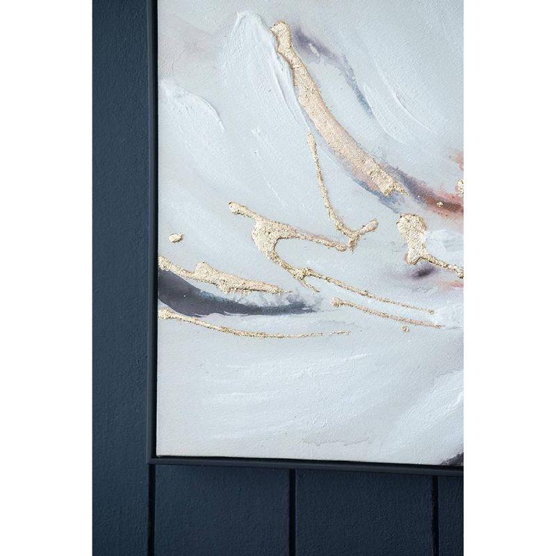 A&B Home Blooming Floral Framed Hand-Painted Wall Art - 24.5"W X 48"H X 2“L - Black Frame - Cream/Gray