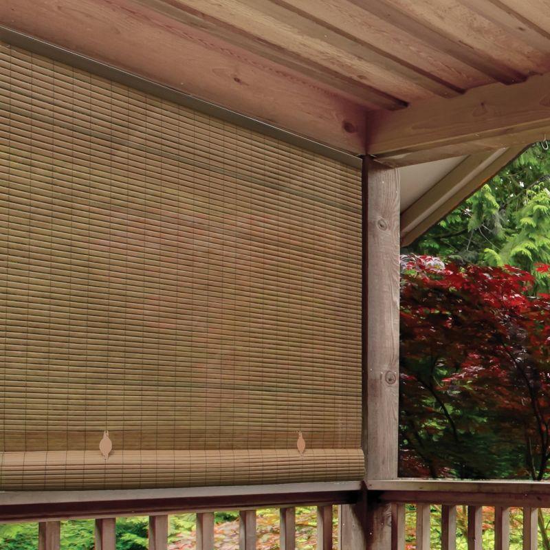 60" x 72" Outdoor Oval Vinyl Cord-Free PVC Rollup Blinds Woodgrain - Radiance: Light Filtering Shade for Patio