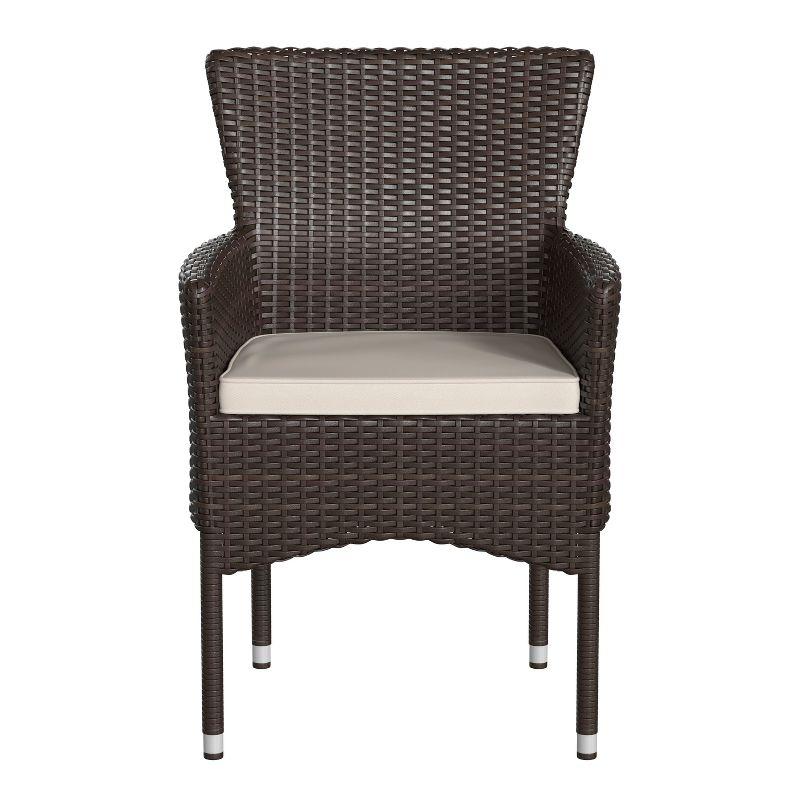 Flash Furniture Maxim Modern Espresso Wicker Patio Armchairs for Deck or Backyard, Fade and Weather-Resistant Frames and Cream Cushions-Set of 2