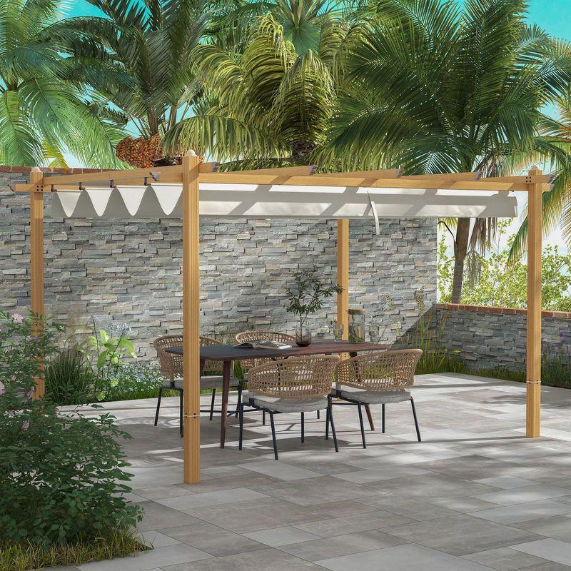 Cream White 10' x 12' Aluminum Pergola with Retractable Canopy