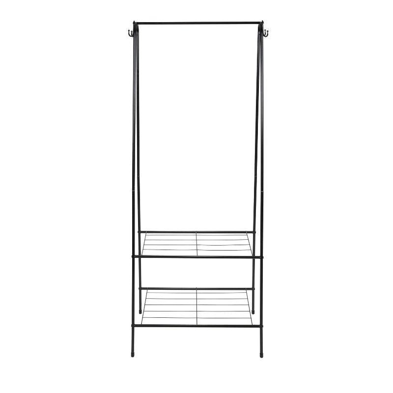 Organize It All Clothing Garment Rack with 2 Shelves and 2 Hooks Black