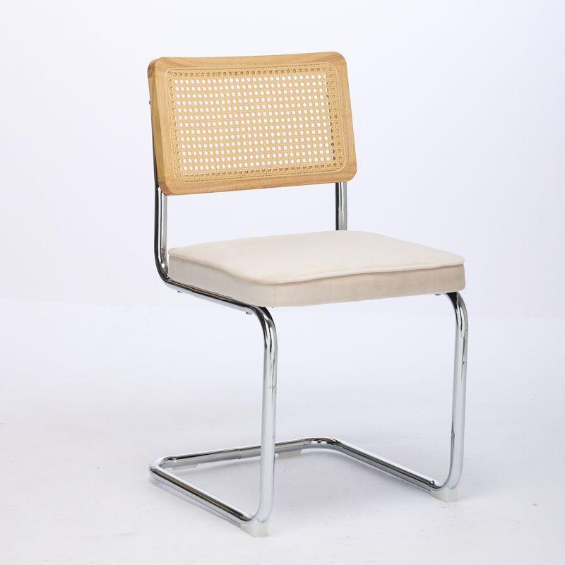 Orren Ellis Modern Dining Chairs Set Of 2, Velvet Accent Chairs With Natural Cane Back & Stainless Chrome Base, Famous Breuer Designed Chairs, Upholstered Rattan Kitchen Chairs
