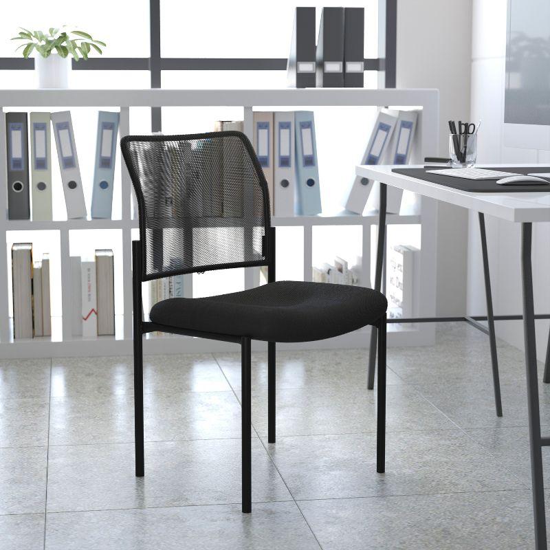 Black Mesh Stackable Steel Side Chair with Padded Seat