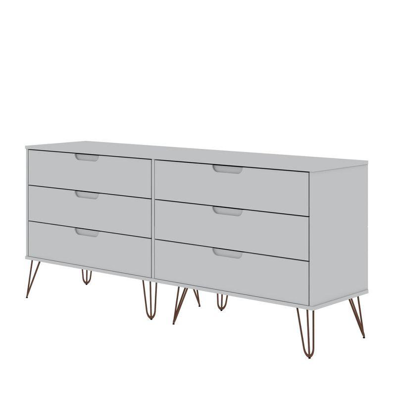 Mid-century Modern White Double Low Dresser with Metal Legs