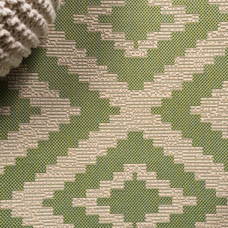 2'x10' Sintra Diamond  Indoor/Outdoor Runner Rug, Green/Cream - JONATHAN Y
