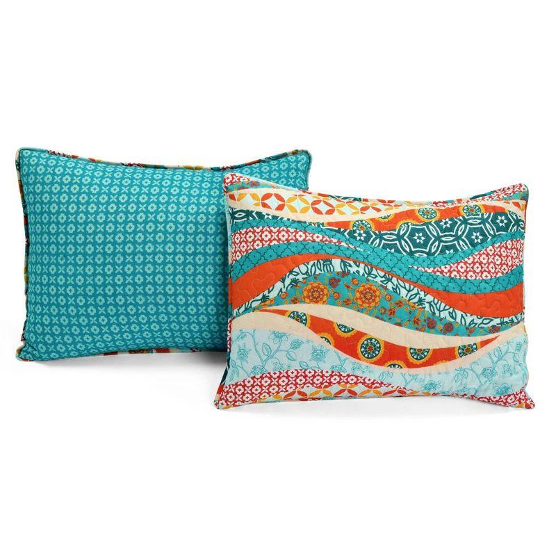 Turquoise and Orange Cotton Reversible Full Quilt Set