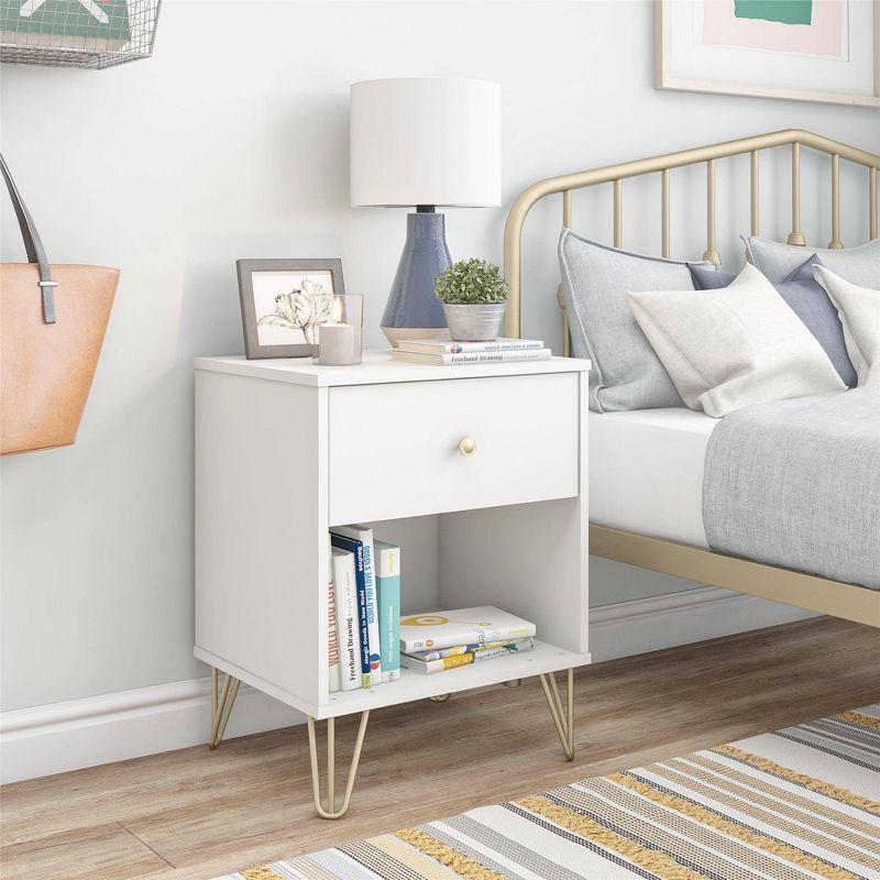 Finley Mid-Century Modern White and Gold 1-Drawer Nightstand