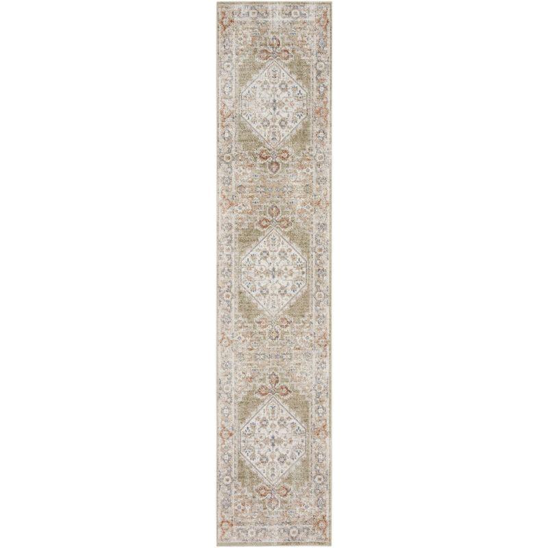 Nourison Astra Machine Washable Vintage Persian Indoor Bathroom, Kitchen Runner Rug Sage Multi 2'2" x 8'